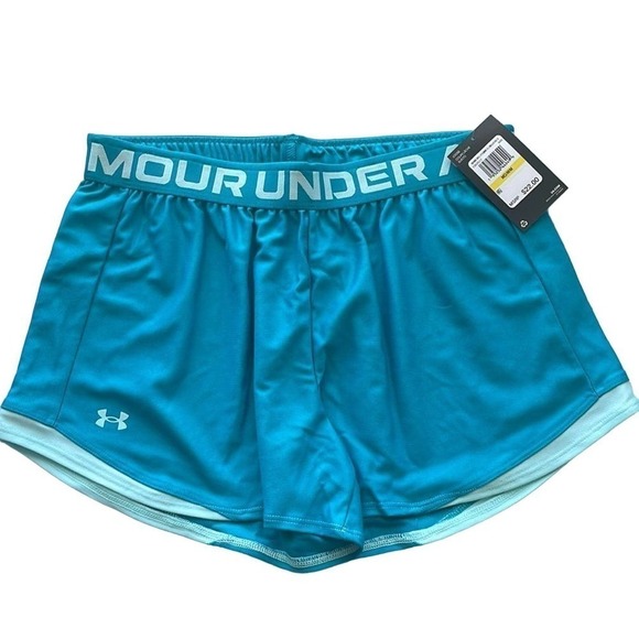 NWT- Under Armour Play Up 2.0 Shorts Women's Size Large in Crest Blue/Breeze - Picture 1 of 8